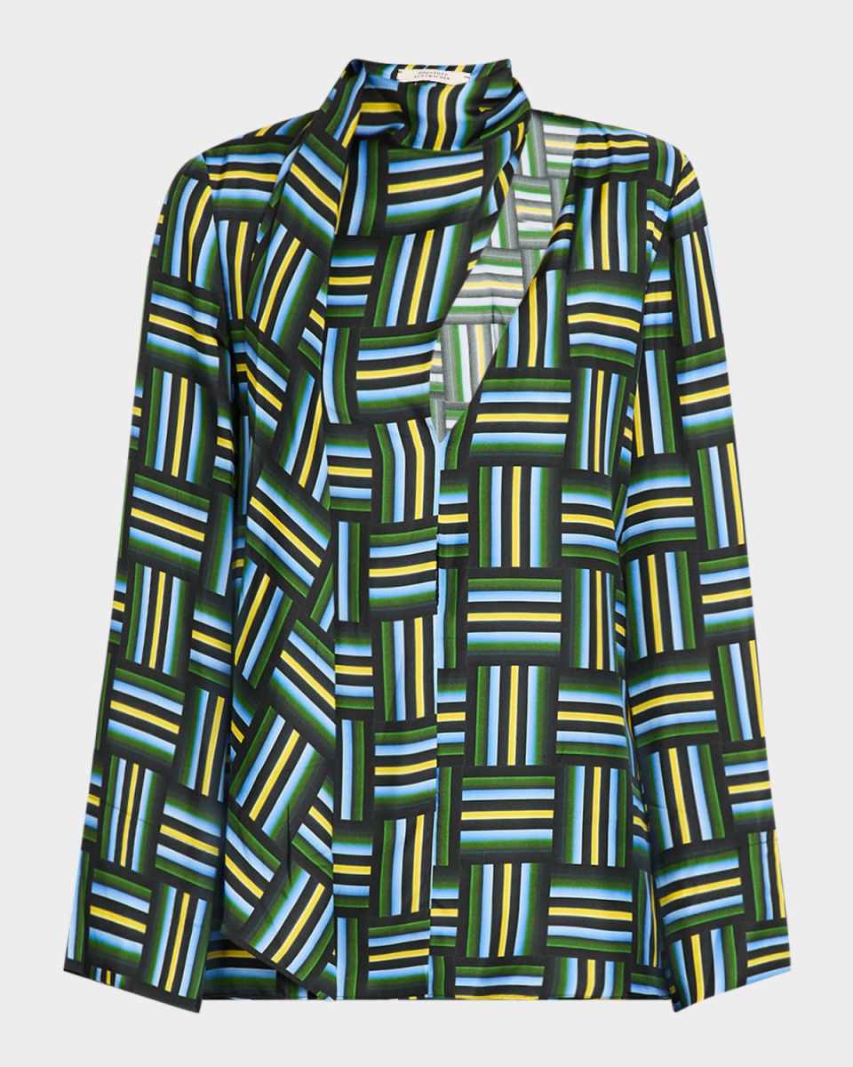 Graphic Drapes I Geometric-Print Cutout Blouse